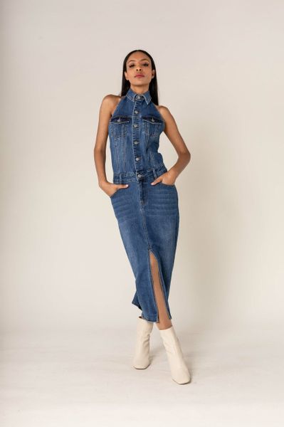 Nina Carter Shirtkleid Eleganter Neckholder Jeans günstig online kaufen
