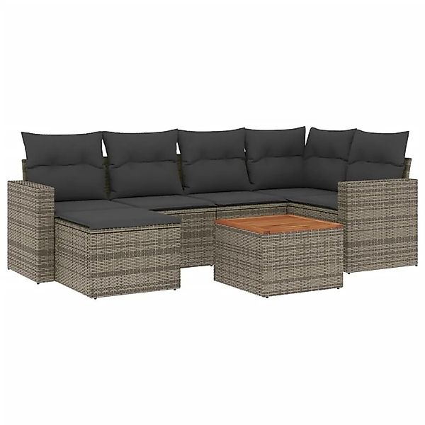 vidaXL 7-Tlg Garten-Sofagarnitur mit Kissen Grau Poly Rattan 3224226 günstig online kaufen