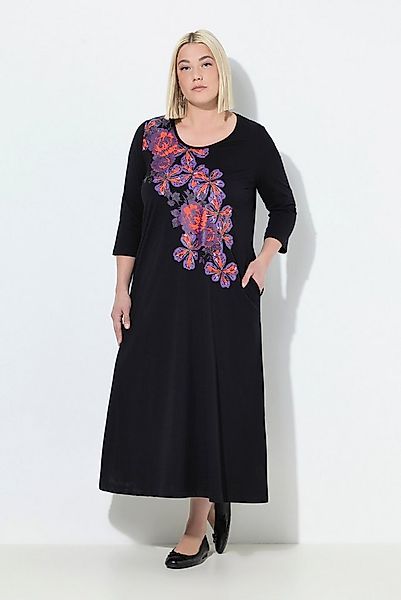 Ulla Popken Maxikleid Jerseykleid Blüten A-Linie Rundhals 3/4-Arm günstig online kaufen