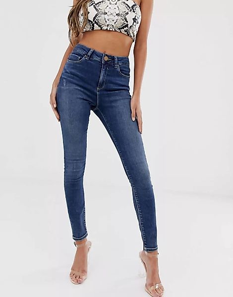 ASOS DESIGN – Ridley – Eng geschnittene Jeans in Dunkelblau mit extremer St günstig online kaufen