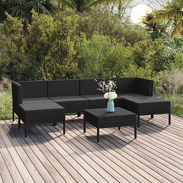 7-tlg. Garten-lounge-set Mit Auflagen Poly Rattan Schwarz günstig online kaufen