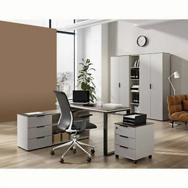 Lomadox Büromöbel Set ALVESTA-01 in Kaschmir beige und Nussbaum Nb. weiß günstig online kaufen
