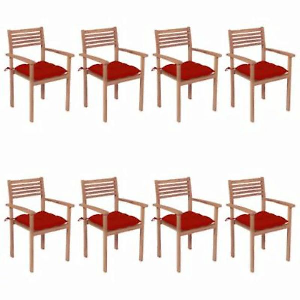 vidaXL Stapelbare Gartenstühle mit Kissen 8 Stk. Massivholz Teak Stapelbare günstig online kaufen