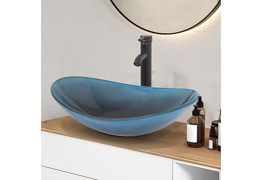 Puluomis Aufsatzwaschbecken Waschbecken Set mit Wasserhahn und Ablaufgarnit günstig online kaufen