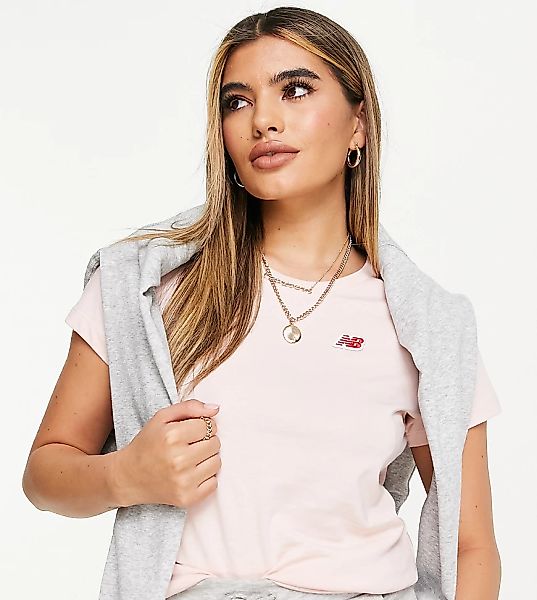 New Balance – T-Shirt mit kleinem Logo in Rosa günstig online kaufen