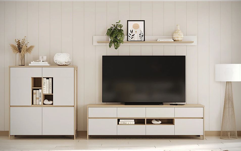 Home affaire Wohnwand "Stranda, moderne Anbauwand, Komplettset im Scandi-St günstig online kaufen