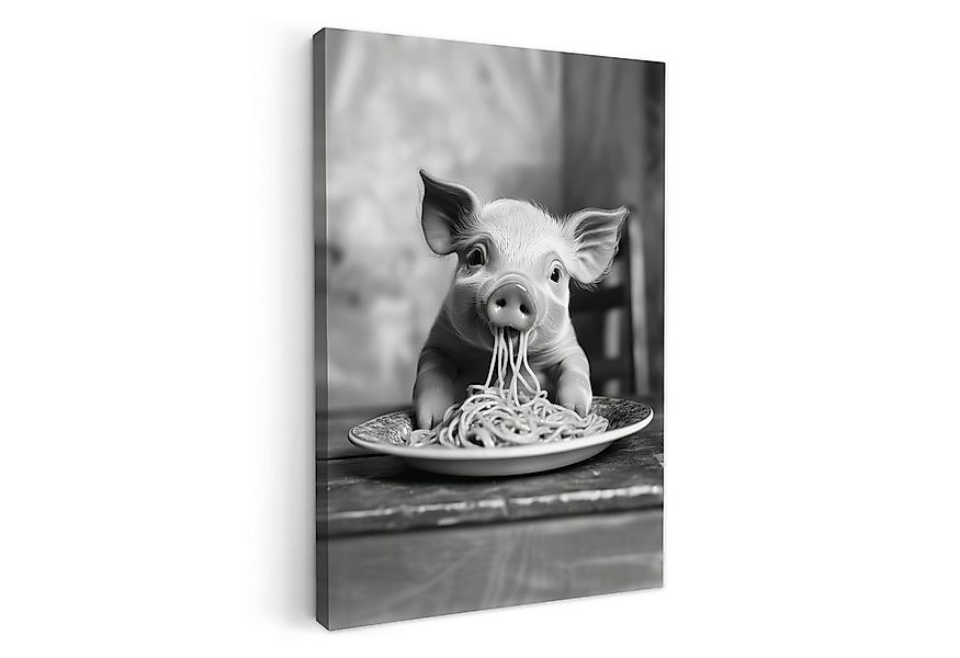 OneMillionCanvasses® Leinwandbild Schwein - Niedlich - Spaghetti - Schwarz günstig online kaufen