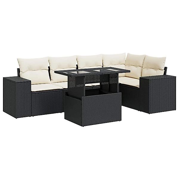 vidaXL 6-Tlg Garten-Sofagarnitur mit Kissen Schwarz Poly Rattan 3326797 günstig online kaufen