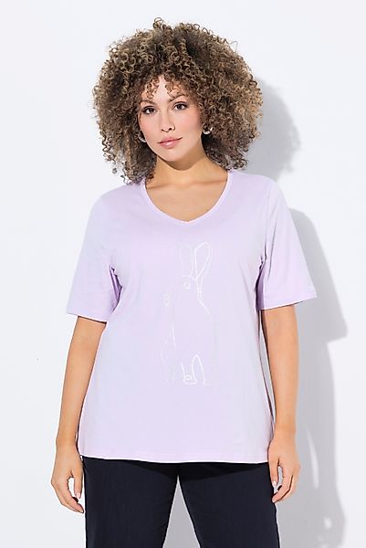 Ulla Popken T-Shirt T-Shirt Metallic-Tiermotiv V-Ausschnitt günstig online kaufen