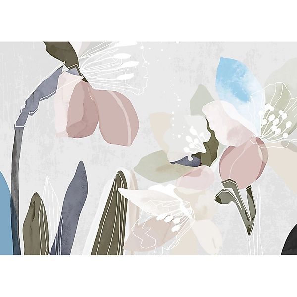Sanders & Sanders Fototapete Blumenmuster Grau Rosa und Blau 3,75 x 2,7 m 6 günstig online kaufen