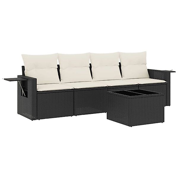 vidaXL 5-Tlg Garten-Sofagarnitur mit Kissen Schwarz Poly Rattan 3219885 günstig online kaufen