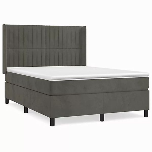 vidaXL Boxspringbett Boxspringbett mit Matratze Dunkelgrau 140x200 cm Samt günstig online kaufen