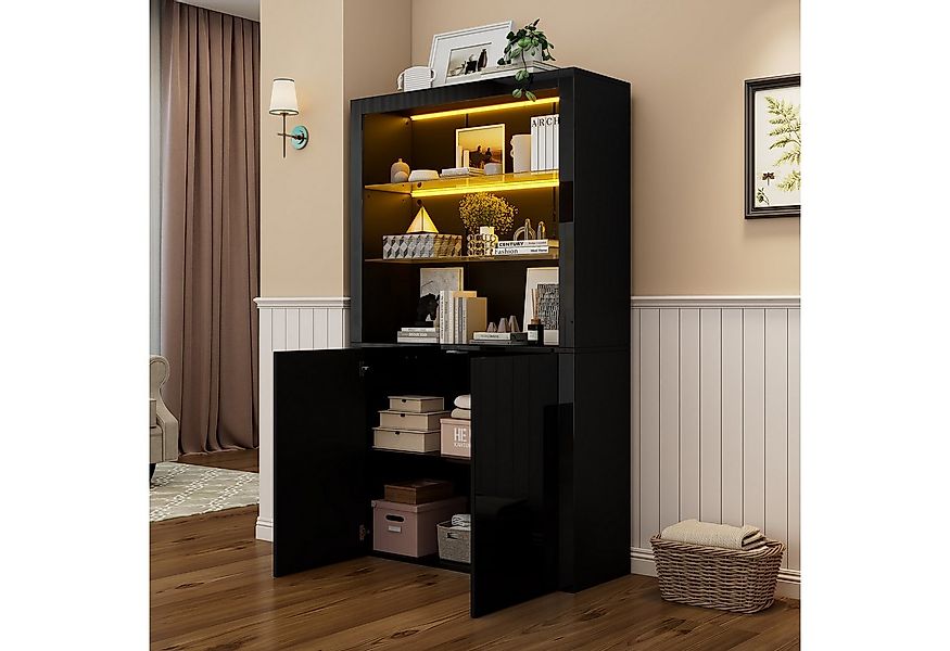 Merax Standvitrine hochglanz Hochschrank mit LED-Beleuchtung (100 x 35 x 17 günstig online kaufen
