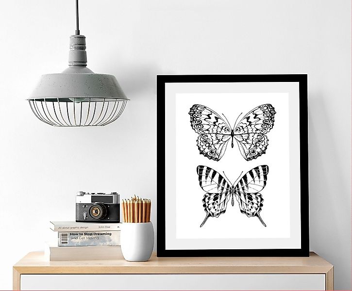queence Bild "Schmetterlinge", Tiere-Schwarz-Weiß-Kunst-Insekten-Schmetterl günstig online kaufen
