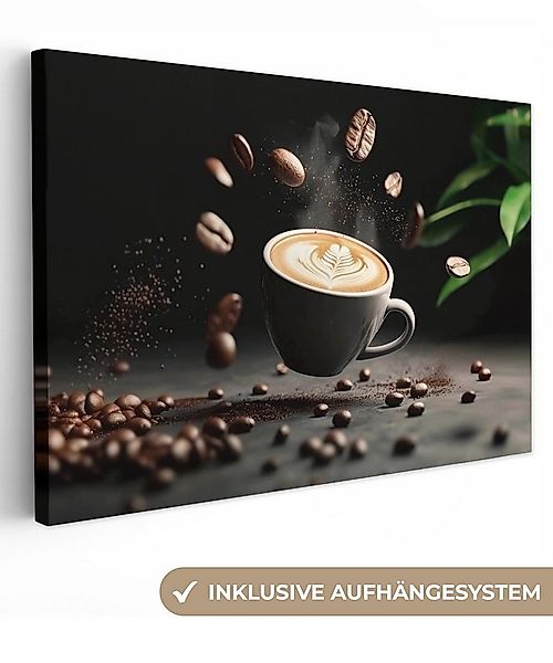 OneMillionCanvasses® Leinwandbild Cappuccino - Tasse - Bohnen - Braun, Foto günstig online kaufen