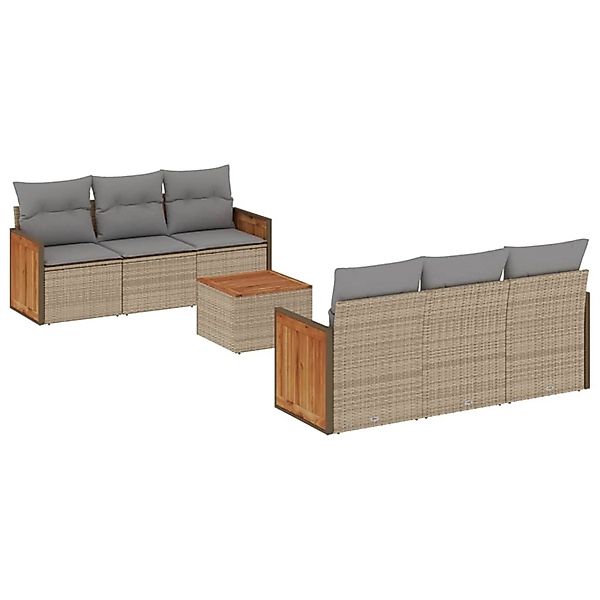 vidaXL 7-Tlg Garten-Sofagarnitur mit Kissen Beige Poly Rattan 3227473 günstig online kaufen