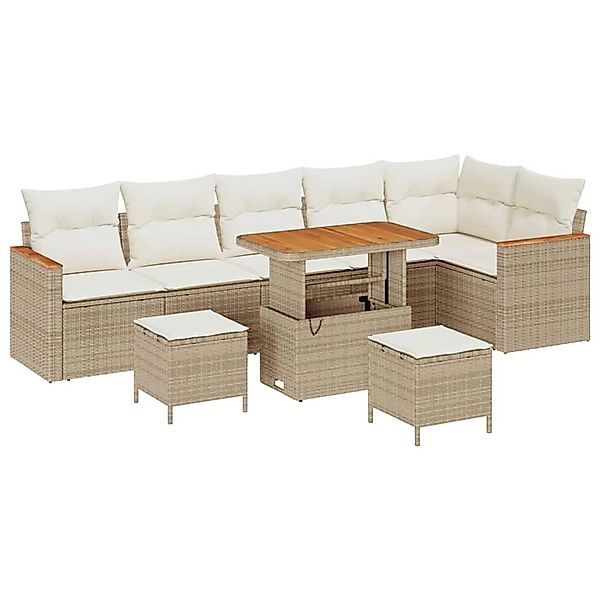 vidaXL Garten-Sofa-Set mit Kissen 9-Tlg Beige Poly Rattan 3363066 günstig online kaufen