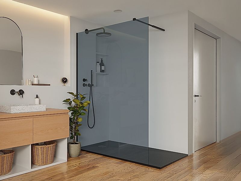 Duschtrennwand Seitenwand italienische Dusche - 140 x 200 cm - Grau - MALIK günstig online kaufen