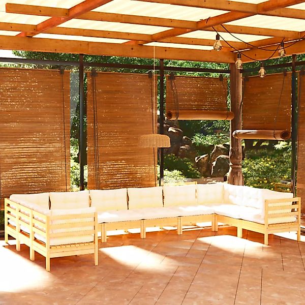 10-tlg. Garten-lounge-set Mit Creme Kissen Kiefernholz günstig online kaufen