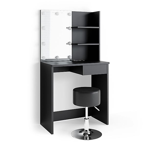 Vicco Schminktisch Dekos Schwarz 75 cm mit LED Beleuchtung und Hocker günstig online kaufen