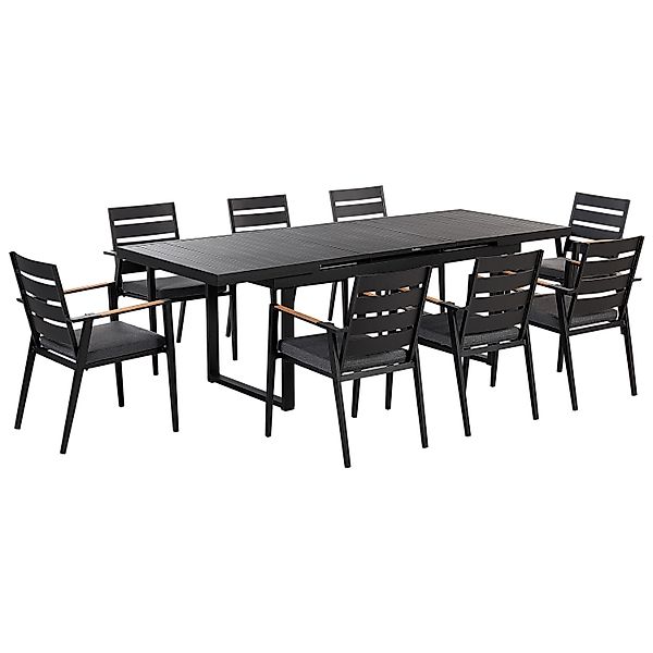 Beliani Gartentisch Set VALCANETTO/TAVIANO Schwarz Grau Heller Holzfarbton günstig online kaufen
