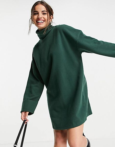 ASOS DESIGN – Superweiches Mini-Pulloverkleid in Tannengrün mit umgeschlage günstig online kaufen