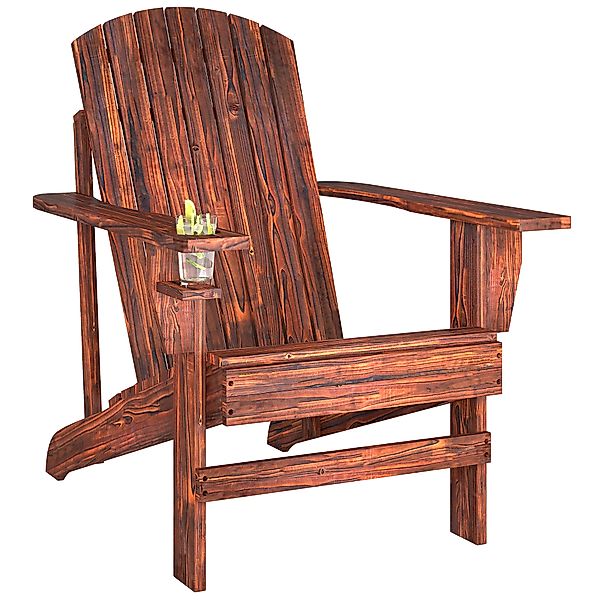 Outsunny Adirondack Gartenstuhl mit Becherhalter, Massivholz verkohlt, 72,5 günstig online kaufen