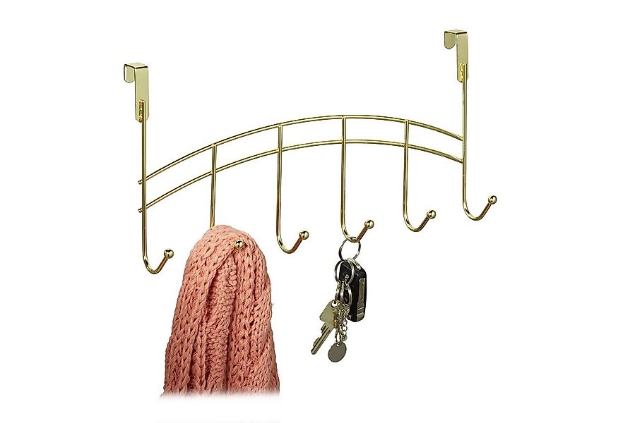relaxdays Türgarderobe zum Einhängen 6 Hake, gold günstig online kaufen