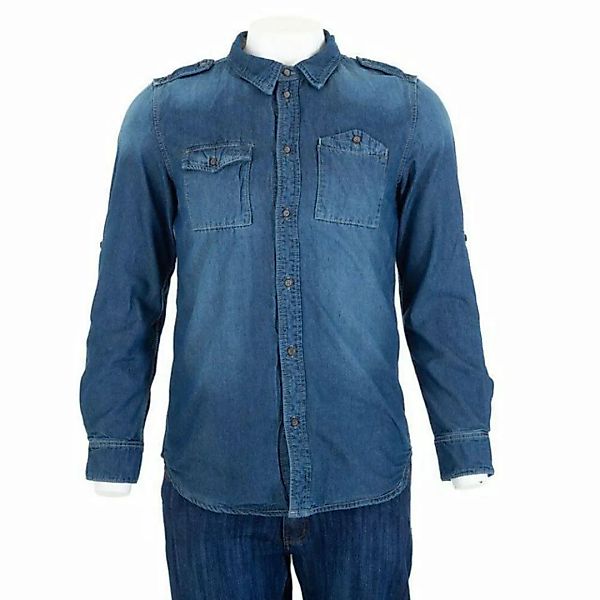 Ital-Design Langarmhemd Herren Freizeit Hemd Jeansstoff Gefüttert Hemd in B günstig online kaufen