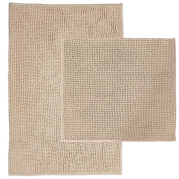 NYVI Badematten Set Chenille 2-teilig 45 x 50 cm und 50 x 80 cm Beige günstig online kaufen