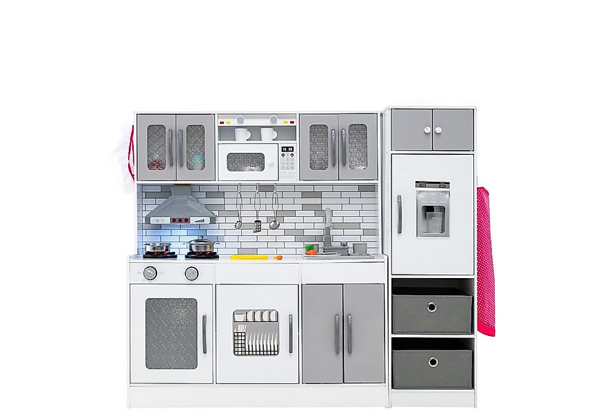 COSTWAY Spielküche Holz, Mit interaktiven Funktionen, Stauraum & Zubehör günstig online kaufen