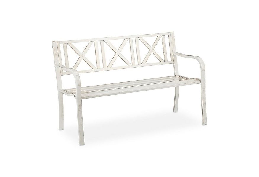 relaxdays Gartenbank Metall, Weiß-Bronze günstig online kaufen