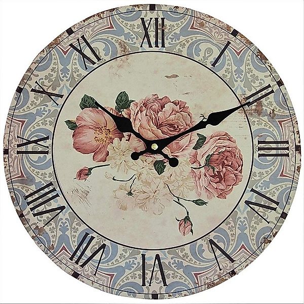 PERLA pd DESIGN Wanduhr Vintage Küchenuhr - Rosenzauber 33cm Ø im Antik-Sti günstig online kaufen
