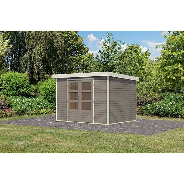 Karibu Gartenhaus Diego 4 D Wassergrau/Weiß 209 x 298 x 213 cm günstig online kaufen