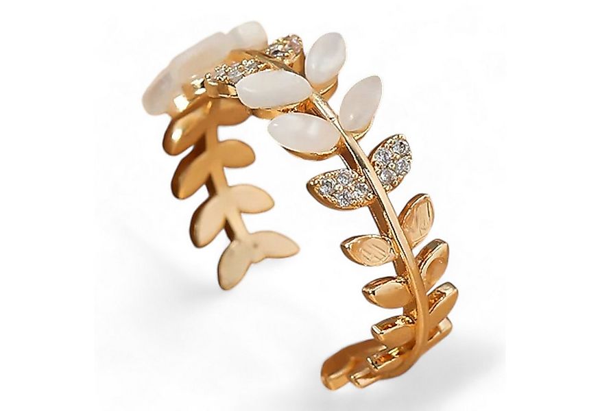 Eyecatcher Fingerring Offener Lorbeerkranz Ring mit Zirkonia Gold One Size, günstig online kaufen