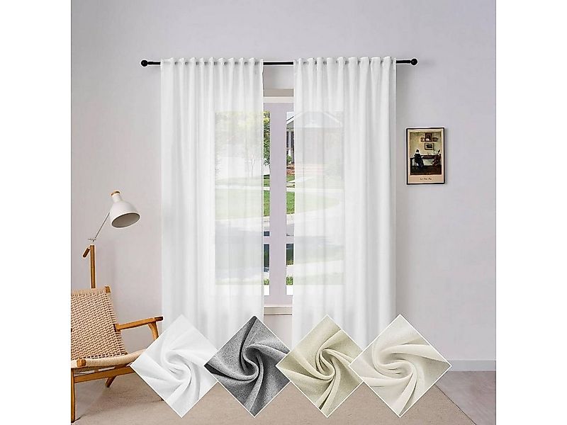 Woltu Gardine (1 St), Kräuselband, halbtransparent, Vorhänge Leinenoptik günstig online kaufen