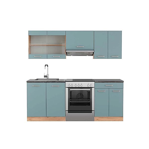 Vicco R-Line Küchenzeile Blau-Grau/Goldkraft Eiche 200 cm AP Anthrazit günstig online kaufen