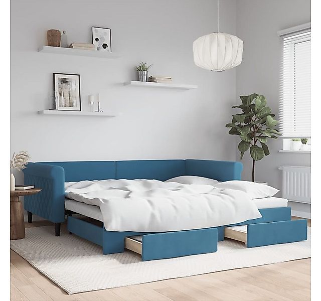 vidaXL Bett, Tagesbett Ausziehbar mit Schubladen Blau 100x200 cm Samt günstig online kaufen