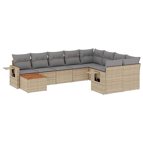 vidaXL 10-Tlg Garten-Sofagarnitur mit Kissen Beige Poly Rattan 3224729 günstig online kaufen