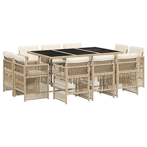 vidaXL 11-Tlg Garten-Essgruppe mit Kissen Beige Poly Rattan 3211030 günstig online kaufen