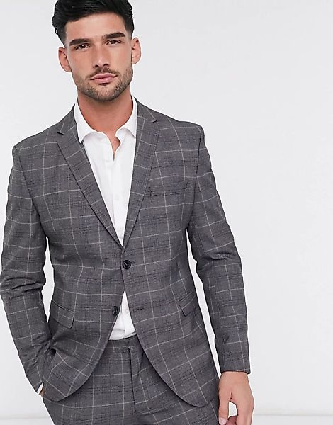 Selected Homme – Schmal geschnittene, karierte Anzugjacke in Grau günstig online kaufen