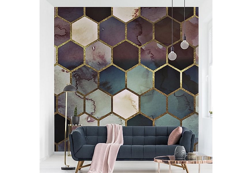 Bilderdepot24 Mustertapete Geometrische Muster Hexagon Aquarell Muster 3D-O günstig online kaufen