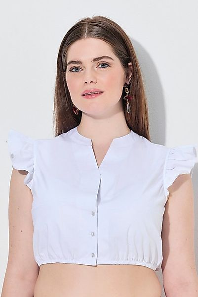 Ulla Popken Longbluse Dirndlbluse Ärmelrüsche Stehkragen Gummisaum günstig online kaufen