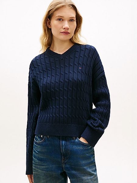 Tommy Hilfiger Strickpullover CO CABLE MID GG RLX LS V-NK SWT mit Zopfmuste günstig online kaufen