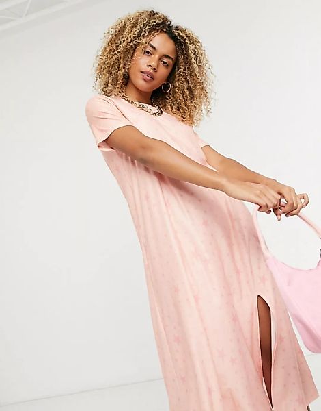 Urban Threads – Midi-T-Shirt-Kleid in Rosa mit Oversize-Passform und Sterne günstig online kaufen