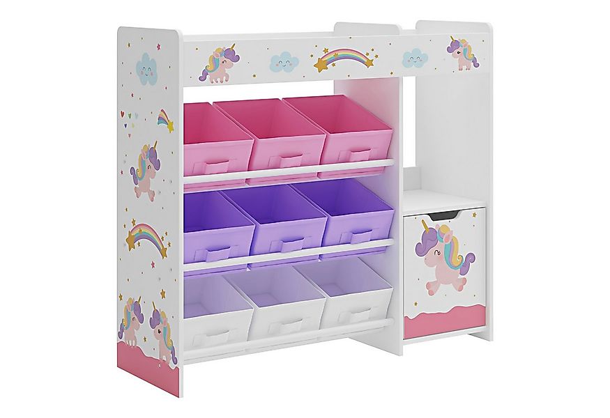 en.casa Kinderregal, »Søndreland« mit 9 Faltboxen mit Einhorn Motiv günstig online kaufen