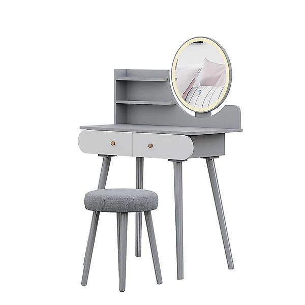 Vicco Schminktisch Edda Grau 80 cm mit LED Beleuchtung und Hocker günstig online kaufen