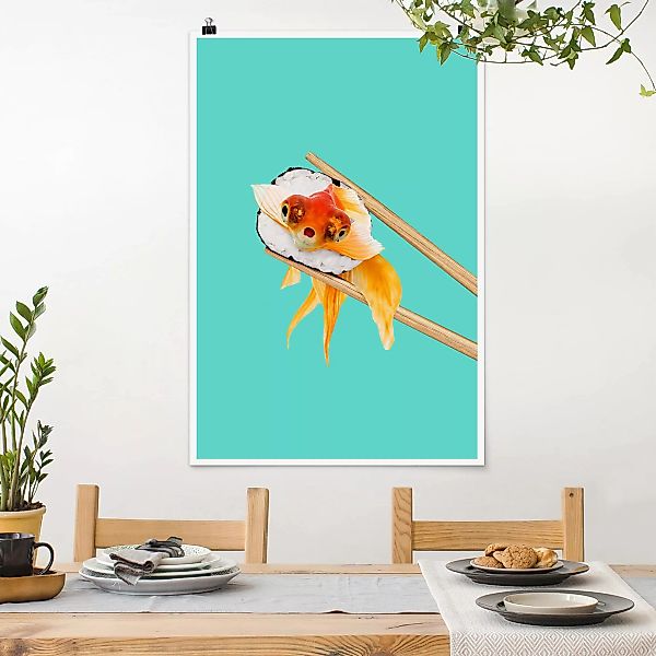 Poster - Hochformat Sushi mit Goldfisch günstig online kaufen