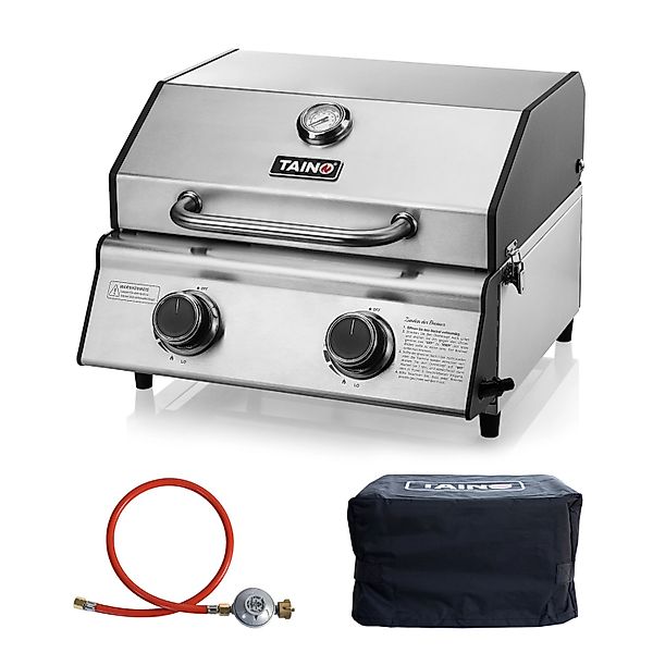 Taino Platinum Compact Set Tischgrill Abdeckhaube Gasdruckminderer 2 Brenne günstig online kaufen