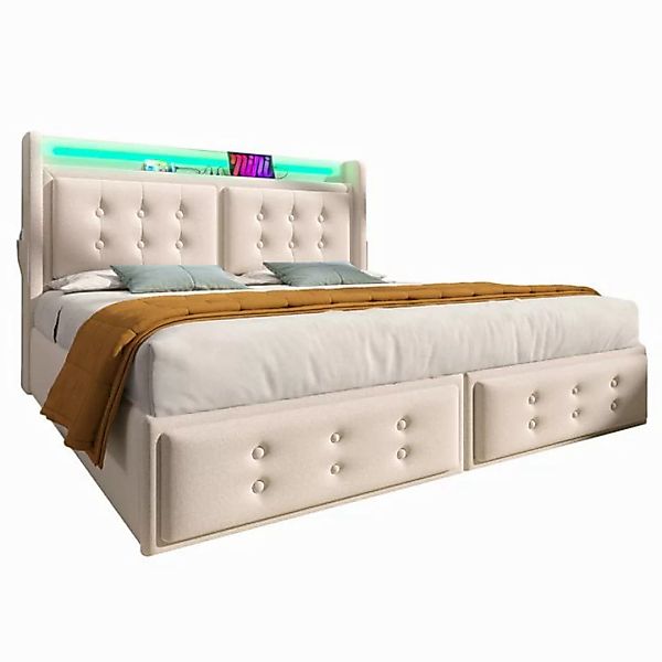 OKWISH Polsterbett Doppelbett (Stauraumbetten mit Lattenrost, 2-tlg., 160x2 günstig online kaufen